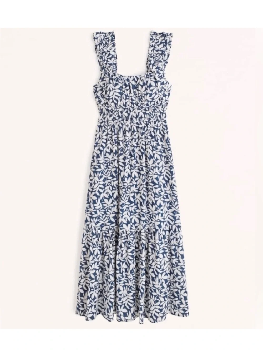 Abercrombie & Fitch Maxi Navy Blue and White Floral Vacation Dress (M - Tall)